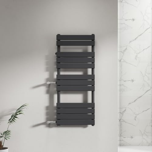 WITEN&NOCK Designheizkörper Badheizkörper 1200x 500 mm Anthrazit Handtuchheizung Handtuchtrockner Seitenanschluss(Links) Nabenabstand 500 & 900 mm ohne Ventile Handtuchwärmer von WITEN&NOCK