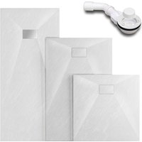 WITEN&NOCK SMC Duschtasse Superflach Rutschfest Duschwanne Steinoptik mit Ablaufgarnitur weiß 170x70 cm von WITEN&NOCK