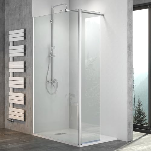 WITEN&NOCK Walk in Dusche 76x195cm Duschwand mit 40cm Seitenelement als Spritzschutz 8 mm NANO Glas Duschtrennwand Duschkabine für Badzimmer von WITEN&NOCK