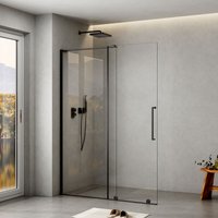Walk In Duschabtrennung Schiebetür 8 mm ESG Glas mit Nano Beschichtung schwarz matt BxH 140x195 cm von WITEN&NOCK