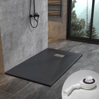 Witen&nock - Moderne Duschwanne Duschtasse Anti-Rutsch Flach Schwarz 140x80 cm + Edelstahl Adeckung mit Ablaufgarnitur von WITEN&NOCK