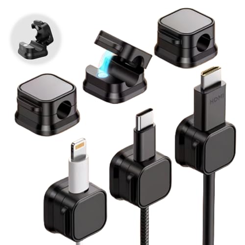 [6 Stück] WITFAMILY Kabelhalter Kabelclips Verstellbare Kabel Organizer Magnetische Kabelmanagement Selbstklebend Kabelhalter für Schreibtisch, Nachttisch, Ladekabeln, HDMI, USB, Audiokabel, Schwarz von WITFAMILY