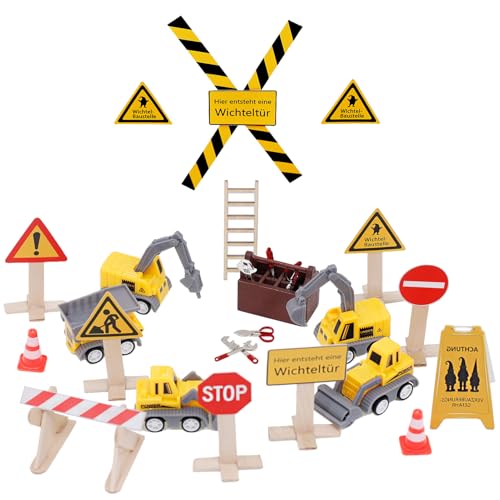 WITGIFT Wichtel Zubehör Baustelle,Miniatur Puppenhaus Werkzeugkasten Set,Miniatur Technisches Fahrzeug Set,Wichtelbaustelle Wichtelset Wichtelzubehör Weihnachten Deko (Rot) von WITGIFT