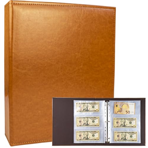A4 3-Ring Währungsalbum Premium PU Leder – Geldsammelbuch für Euro, Fremdwährungen & Tickets mit 180 Taschen (inkl. 30 Nachfüllseiten) – Organisiertes Sammeln von Banknoten & Gutscheinen von WITHYU
