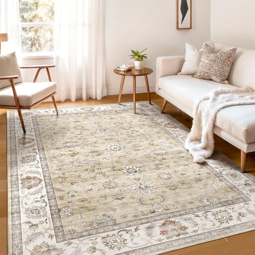 WITSHOCK Teppiche Wohnzimmer 180x270 cm: Vintage Boho Teppiche Schlafzimmer - Waschbarer Kurzflor-Teppich mit Rutschfester Unterseite für Esszimmer & Spielteppich inder (Gelb) von WITSHOCK