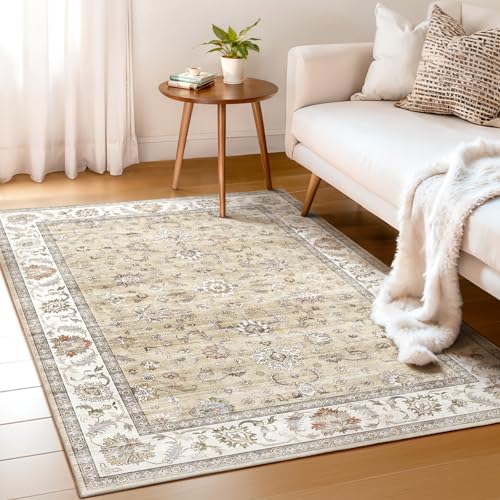 WITSHOCK Teppiche Wohnzimmer 90x160 cm: Vintage Boho Teppiche Schlafzimmer - Waschbarer Kurzflor-Teppich mit Rutschfester Unterseite für Esszimmer & Spielteppich inder (Gelb) von WITSHOCK