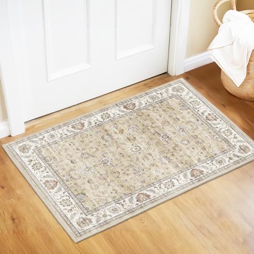 WITSHOCK Teppich Wohnzimmer 60x90cm: Waschbarer Boho, rutschfest, Kurzflor, Vintage Schlafzimmer, Teppich Küche Flur Esszimmer für Kinder & Haustiere Geeignet-Gelb von WITSHOCK