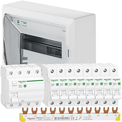 WITTKOWARE AVS-1 Aufputz-Verteilungsset, Kleinverteiler 1-reihig, FI-Schalter 40A/0,03A, 8X LS-Schalter B16A, Phasenschiene von WITTKOWARE