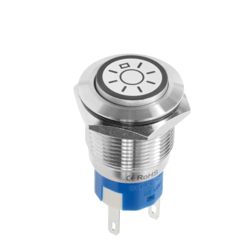 WITTKOWARE 22mm Edelstahl Drucktaster mit LED-Beleuchtung und Lichtsymbol, IP67, Einbau-Ø 19mm, 1 Wechsler, 5A/250V~, LED-Spannung 5-14V AC/DC von WITTKOWARE