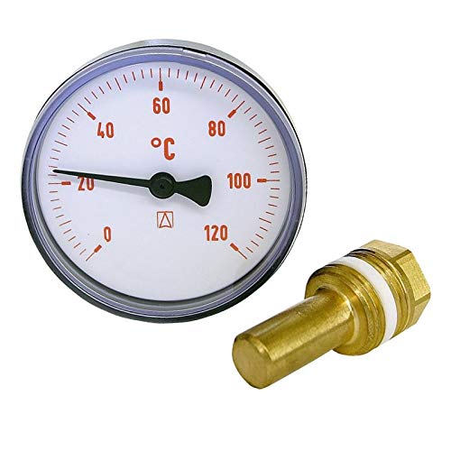 WITTKOWARE Bimetall-Thermometer, DN15 (1/2"), Ø 63mm, 0 bis +120°C, rot von WITTKOWARE