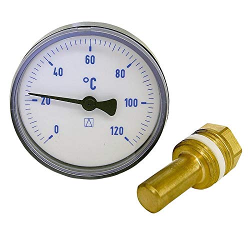 WITTKOWARE Bimetall-Thermometer, DN15 (1/2"), Ø 63mm, 0 bis +120°C, blau von WITTKOWARE