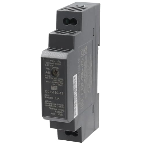 WITTKOWARE DDR-15G-12 DC/DC Wandler für 35mm DIN-Hutschiene, Eingang 9~36V/DC, Ausgang 12V/DC (mit Poti einstellbar 9~13,2V), max. 1,25A, 15W von WITTKOWARE