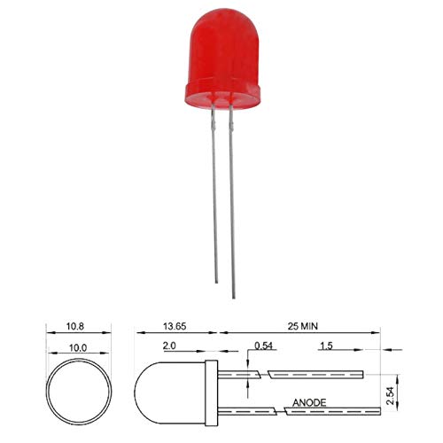 WITTKOWARE LED, 10mm, rot, 700mcd, 20mA, 1,9.2,4V, 10 Stück von WITTKOWARE