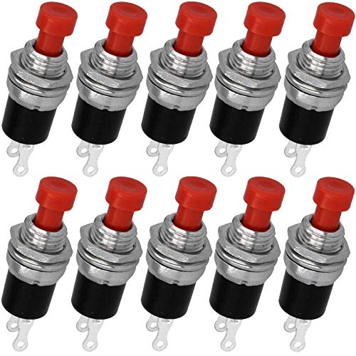 WITTKOWARE Miniatur-Drucktaster, Einbau-Ø 7mm, AUS-(EIN), 1 Schließer-Schaltkontakt, 0,5A/250V (10 Stück, Rot) von WITTKOWARE