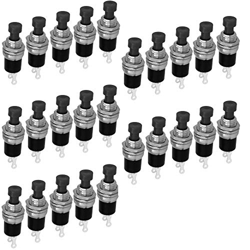 WITTKOWARE Miniatur-Drucktaster, Einbau-Ø 7mm, AUS-(EIN), 1 Schließer-Schaltkontakt, 0,5A/250V (25 Stück, Schwarz) von WITTKOWARE
