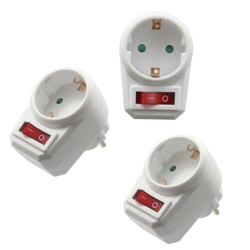 WITTKOWARE Schutzkontakt-Steckeradapter Stecker zu Kupplung, mit rot beleuchtetem Netzschalter, 3 Stück von WITTKOWARE