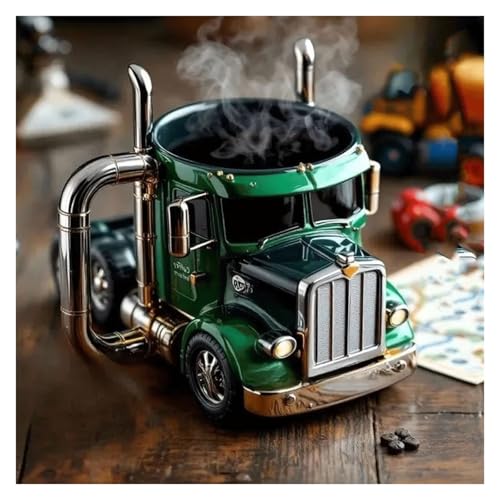 Handcrafted Truck Shaped Cup Novelty Tea Cup, Truck Shaped Coffee Cups, Ceramic Semi-Trailer Coffee Cups, Creative Gift for Farm and Truckers, Father's Day, Boyfriend(Green 2) von WIUYEH