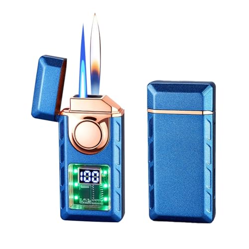 Intelligentes Feuerzeug mit Zwei Flammen, Winddichtes Butan-Fackelfeuerzeug, Umschaltbare, Winddichte Jet-Flamme, Nachfüllbare Butan-Feuerzeuge for Outdoor-Wandercamping(Blue) von WIUYEH