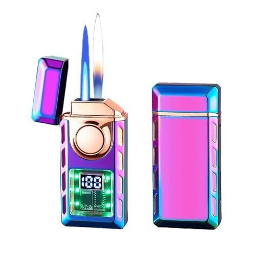 Intelligentes Feuerzeug mit Zwei Flammen, Winddichtes Butan-Fackelfeuerzeug, Umschaltbare, Winddichte Jet-Flamme, Nachfüllbare Butan-Feuerzeuge for Outdoor-Wandercamping(Purple) von WIUYEH