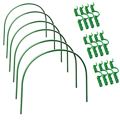 WIVAYE 6 Stück Gewächshaus-Stützreifen,50cm (B) x 48cm (H) Rostfreie Wachstumstunnelreifen mit 11 mm Gewächshausklemmen, langer Stahl mit kunststoffbeschichteten Reifen, Gartenstützrahmen von WIVAYE
