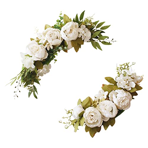 WIVAYE Hochzeits-Bogen-Blumen-Set (2 Stück), Pfingstrosen-Blumen-Girlanden, grünes Arrangement, Hintergrund, dekorative Blumengirlande für durchsichtige Vorhänge, Hochzeitsstuhl, Zeremonie-Arrangement von WIVAYE