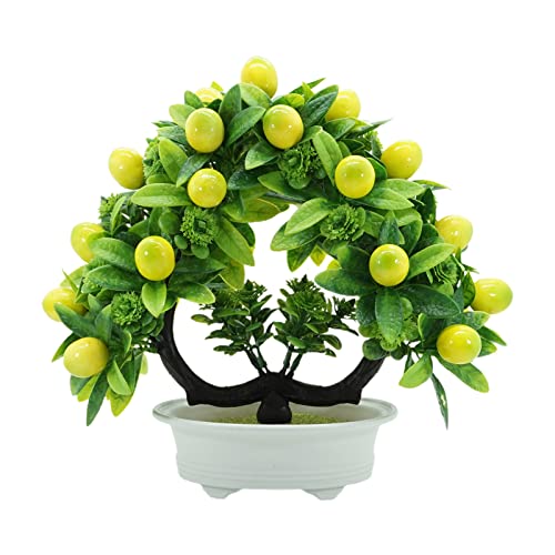 WIVAYE Künstlicher Zitronenbaum-Formschnitt, 28cm hoch, künstliche Obst, Zitronenbaum, Bonsai, künstliche Zitrone, Topfpflanze in weißem Kunststofftopf, Zitronendekor, Früchte, Bonsai für Zuhause von WIVAYE