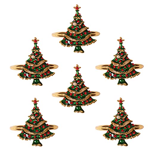 WIVAYE Weihnachtsbaum-Serviettenringe, Set mit 6 Serviettenhalter-Ringen für Tischdekoration, Strass-Serviettenringhalter für Weihnachten, Hochzeit, Bankett, Heim-Party-Dekoration von WIVAYE