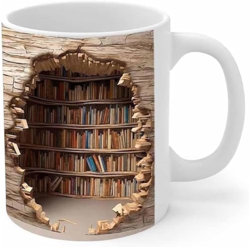 3D-Bücherregal-Tasse, 3D-Effekt-Büchertasse, 11-Unzen-Bibliotheksregal-Tasse, mit Büchern bedruckte Keramiktasse, kreative Bibliotheks-Bücherregal-Tasse für Buchliebhaber (C) von WIWIDANG