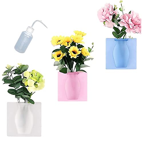 Magische Silikon Vase, Silikon Vase für Fenster Wand, Magic Silikon Vase Zum Ankleben für Kühlschranktür, Glasfenster, Keramikfliesen (1stk Weiß+1stk Rosa+1stk Blau) von WIWIDANG