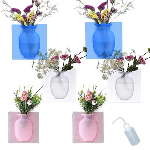 Silikon-Fenstervase, Magische Silikon-Wandvase für Fenster, Silikon-Vasen-Fensteraufkleber für Kühlschranktür, Glasfenster, Keramikfliesen (2 STK Weiß+2 STK Blau+2 STK Rosa) von WIWIDANG