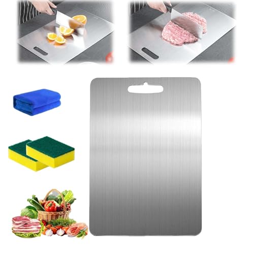 Titan Schneidebrett Kovali, Schneidebrett Titan, Doppelseitiges Lebensmittel Grade Schneidebrett, Schneidebrett Metall für Fleisch, Brot, Gemüse (L: 46 * 30cm) von WIWIDANG