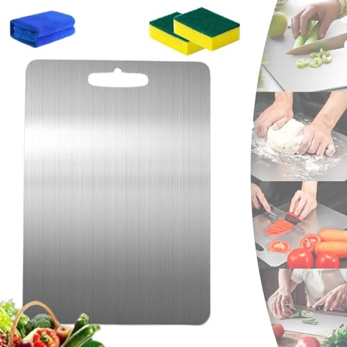 WIWIDANG Titan Schneidebrett Kovali, Doppelseitiges Lebensmittel Grade Schneidebrett, Metall für Fleisch, Brot, Gemüse (M: 34 * 23cm) von WIWIDANG