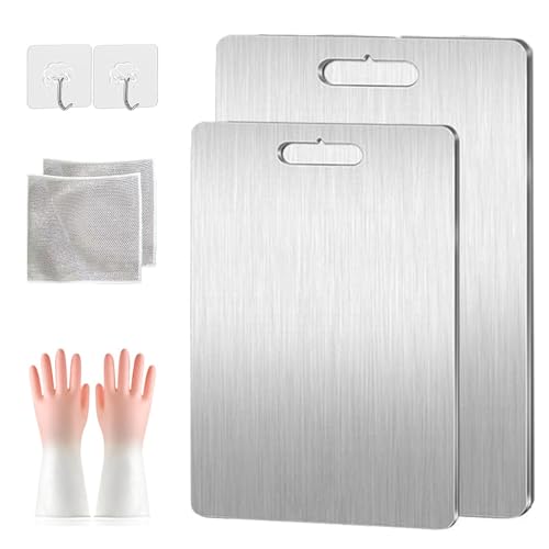 WIWIDANG Titan Schneidebrett, Kovali Titan Schneidebrett, Titanium Cutting Board Set, Schneidebrett Aus Titan, Stainless Steel Cutting Board (M+XL) von WIWIDANG