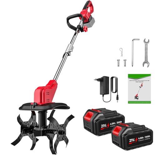 Elektrische Motorhacke, 21 V Akku-Bodenhacke Mit 2 x 4,0 Ah Akku und Ladegerät, 30 cm Breite und 22 cm Tiefe, Doppeltrommel 4 Klingen, LED Anzeige, Grubber für Gemüsegärten, Rasen, Garten Elektrische Motorhacke, 21 V Akku-Bodenhacke Mit 2 x 4,0 Ah Akku und Ladegerät, 30 cm Breite und 22 cm Tiefe, Doppeltrommel 4 Klingen, LED Anzeige, Grubber für Gemüsegärten, Rasen, Garten von WIWOLER