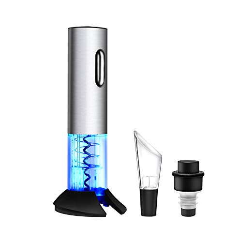 WIWONEY Elektrisch Flaschenöffner, Wiederaufladbar Korkenzieher Elektrisch, Weinflaschenöffner mit USB-Ladeanschluss, Folienschneider, Vakuumverschluss und Ausgießer, 4-in-1 Weinöffner Set von WIWONEY