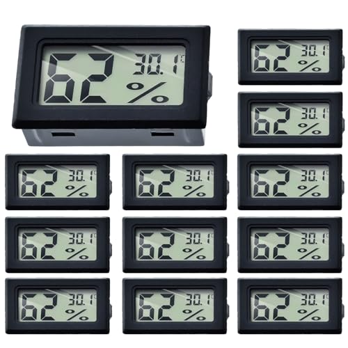 12er Set Digital Indoor Thermometer Hygrometer: WIYETY Mini LCD Digitales Innen Thermo-Hygrometer, Temperature Humidity Meter, luftfeuchtigkeitsmesser für Zuhause Büro Schlafzimmer von WIYETY