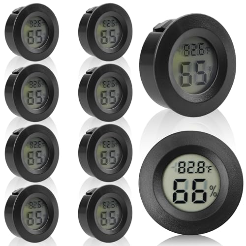 Digital Hygrometer Thermometer für Innenräume: WIYETY 10 Pack LCD Mini Luftfeuchtigkeitsmesser, ℃/℉ Raumthermometer Mini Hygrometer für Gewächshaus Keller Babyzimmer, Schwarz Rund von WIYETY