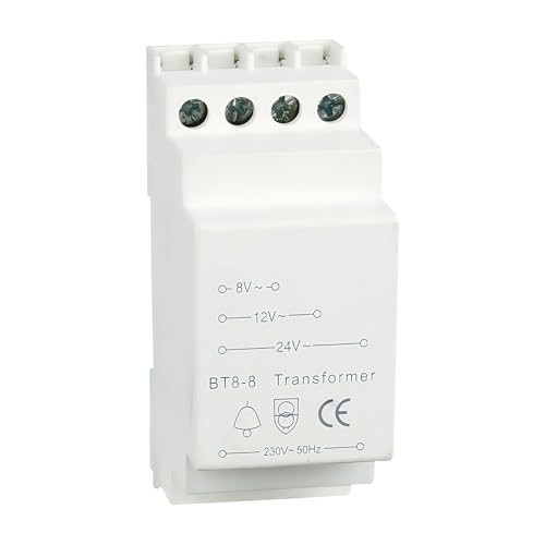 Klingeltrafo Türklingel BT8: WIYETY Klingeltrafo 8-12-24V, Klingeltrafo, 8VA 230V Stromrichter Türklingel Transformator Türklingel Klingel Transformator Passt auf Genormte Hutschiene von WIYETY
