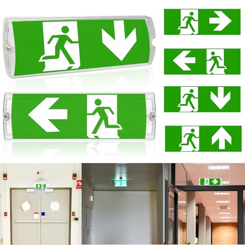 LED-Notbeleuchtung Dauerlicht LED Fluchtwegleuchte: WIYETY Notbeleuchtung mit Notstromakku 3h, Fluchtwegleuchte mit Manuell-Prüftaste, Rettungszeichenleuchte, 4 Notausgangspiktogramm bestens von WIYETY