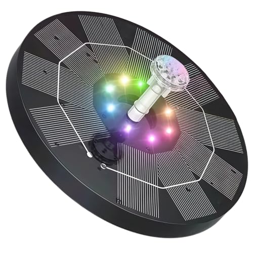 Solar Springbrunnen mit Akku: WIYETY 1 Stück Schwimmende Solar Teichpumpe, LED-Beleuchtete Gartenfontäne mit 6 Düsen für Außenbereich und Gartenteich von WIYETY