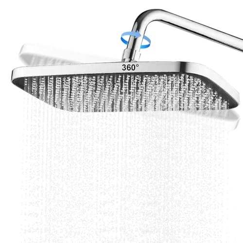 WIYETY 12 Zoll Regendusche Duschkopf: 360° Verstellbarer Kopfbrause, Rechteck Druck Erhöhen Duschkopf, Regendusche Brausekopf für Bad - Silber - 31 x 21 cm von WIYETY