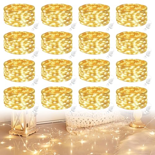 WIYETY 16 Stück LED Lichterkette: 2m 20 LED Batteriebetriebene Feenlichter Warmweiß, Lichterkette Silberdraht, Mini-Feenlichter für Weihnachten Hochzeit Party Innen Deko, WarmWeiß von WIYETY