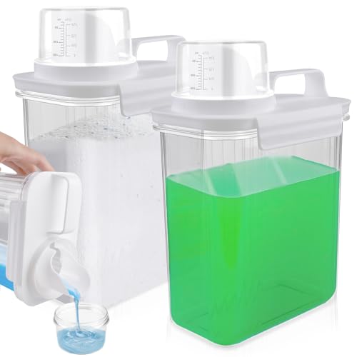 WIYETY 2 Stück 2000ml Luftdichter Waschmittelspender mit Messbecher: Waschmittel Waschpulver Aufbewahrungsbox, Mehrzweck Waschpulverspender Luftdichter, für Waschpulver, Waschmittel, Getreide von WIYETY