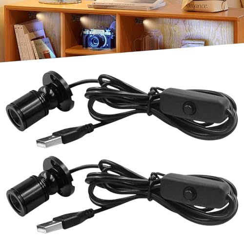 WIYETY 2 Stück Mini Spot Licht: Mini Strahler Dimmbarer mit 6.6 Fuß Langem Kabel, Kleines Akzentlicht, Warmweißes Licht 3000K, USB 5V Punktstrahler für Vitrinen, Schmuck, Schaufenstern, Modellen von WIYETY