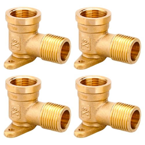 WIYETY 4 Stück 1/2" Wandscheibe: Druckluft Wandanschluss, 1/2 Zoll Wanddose Messing Bogen, Fittingteile Wasser Wandanschluss, Wandscheibe Winkelstück Verbinder, Wandwinkel Verteiler von WIYETY