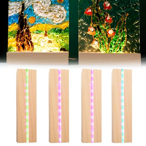 WIYETY 4 Stück LED Lichter Display Basis USB Holz Lichtsockel Ständer, Desktop LED Leuchten Sockel, Display-Basis mit USB-Schalter für DIY-Acrylplatten, für Milchglas, Kristallglasplatte von WIYETY
