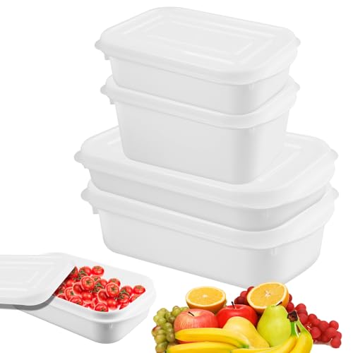 WIYETY 4 Stück Weiß Mikrowellengeschirr: Mikrowellengeschirr mit Deckel, Mikrowellengeschirr zum Aufwärmen, Meal Prep Boxen, BPA-Frei Frischhaltedosen Set(1600ML+800ML+700ML+350ML) von WIYETY