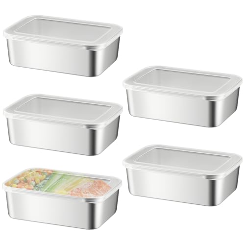 WIYETY 5 Set Frischhaltedose Edelstahl: 1100ml Frischhaltedosen, Vorratsdosen mit Deckel, Hohe Kapazität Lebensmittel Aufbewahrungsbox, Stapelbare Frischhaltedose Mikrowellen Gefrierschrankfreundlich von WIYETY