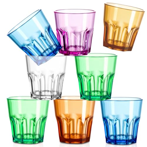 WIYETY 8 Stück Bunt Wassergläser Trinkgläser Wasserglas Kunststoffbecher Trinkgläser Wiederverwendbar Spülmaschinenfest Plastikbecher Wassergläser Plastikbecher Acryl Trinkglas Saftgläser von WIYETY