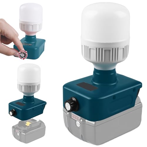 WIYETY Akku Lampe Für Bosch 18V: 12W LED Arbeitsleuchte Mit E27 Fassung, Einstellbare Helligkeit 350-1300LM, Tragbare LED Arbeitsstrahler, Taschenlampe Baustellenlampe Für Bosch 18V Akku, Blau von WIYETY